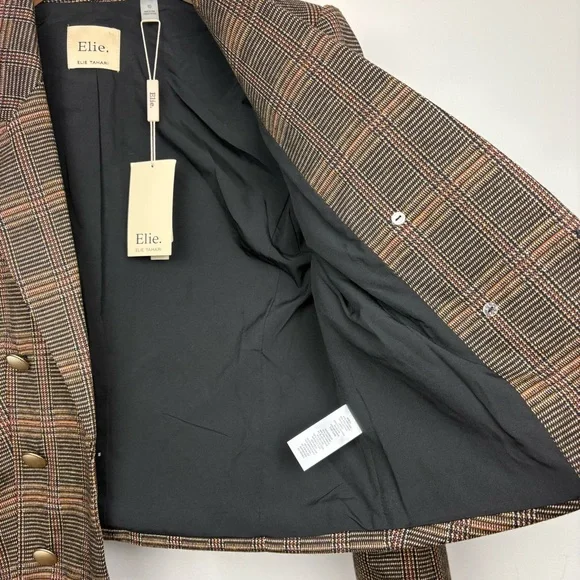 NWT Elie Tahari Windowpane Plaid Cropped Blazer‎ Jacket 10 - Picture 9 of 10
